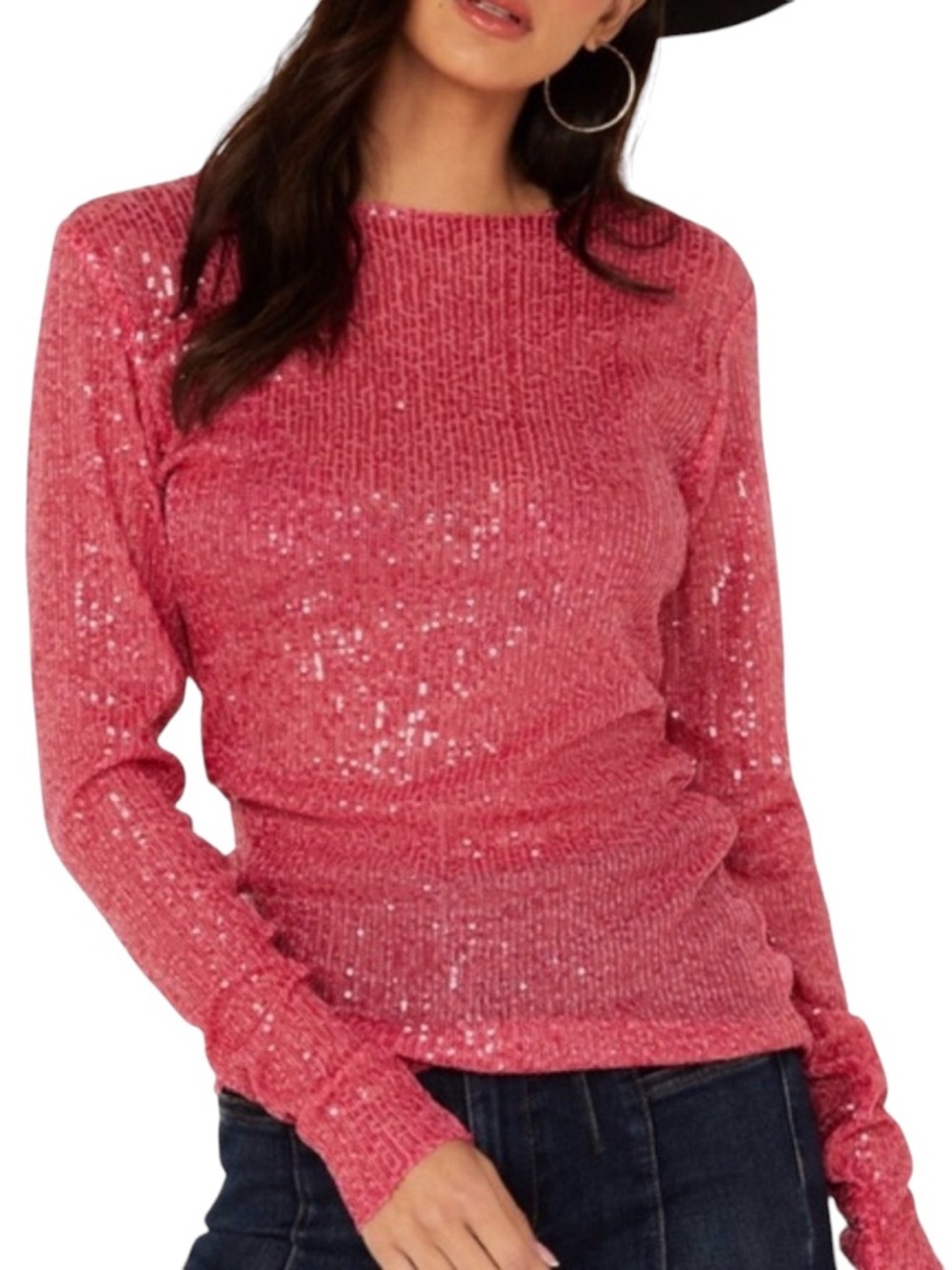 Free People Gold Rush Sequin Hot Pink Top
